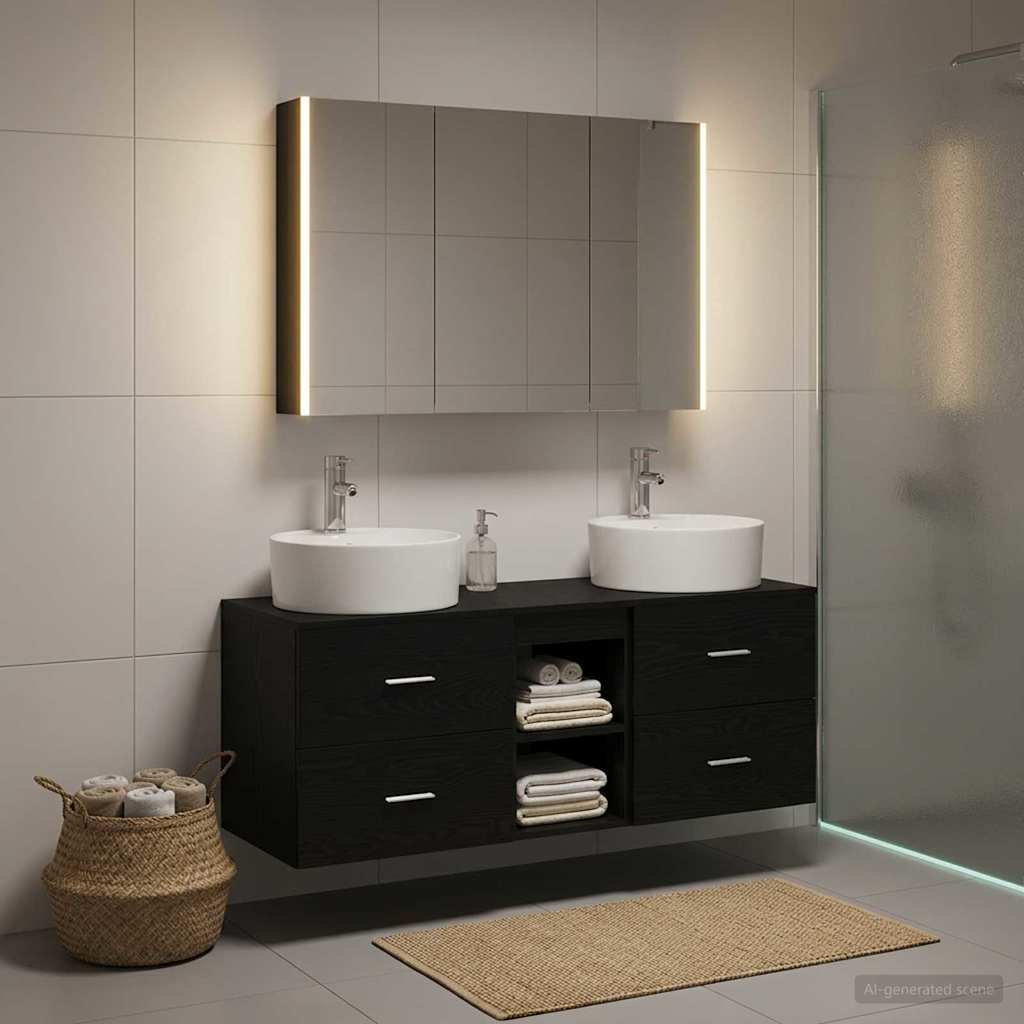 vidaXL Bathroom Furniture Set 4 pcs Black Oak 4