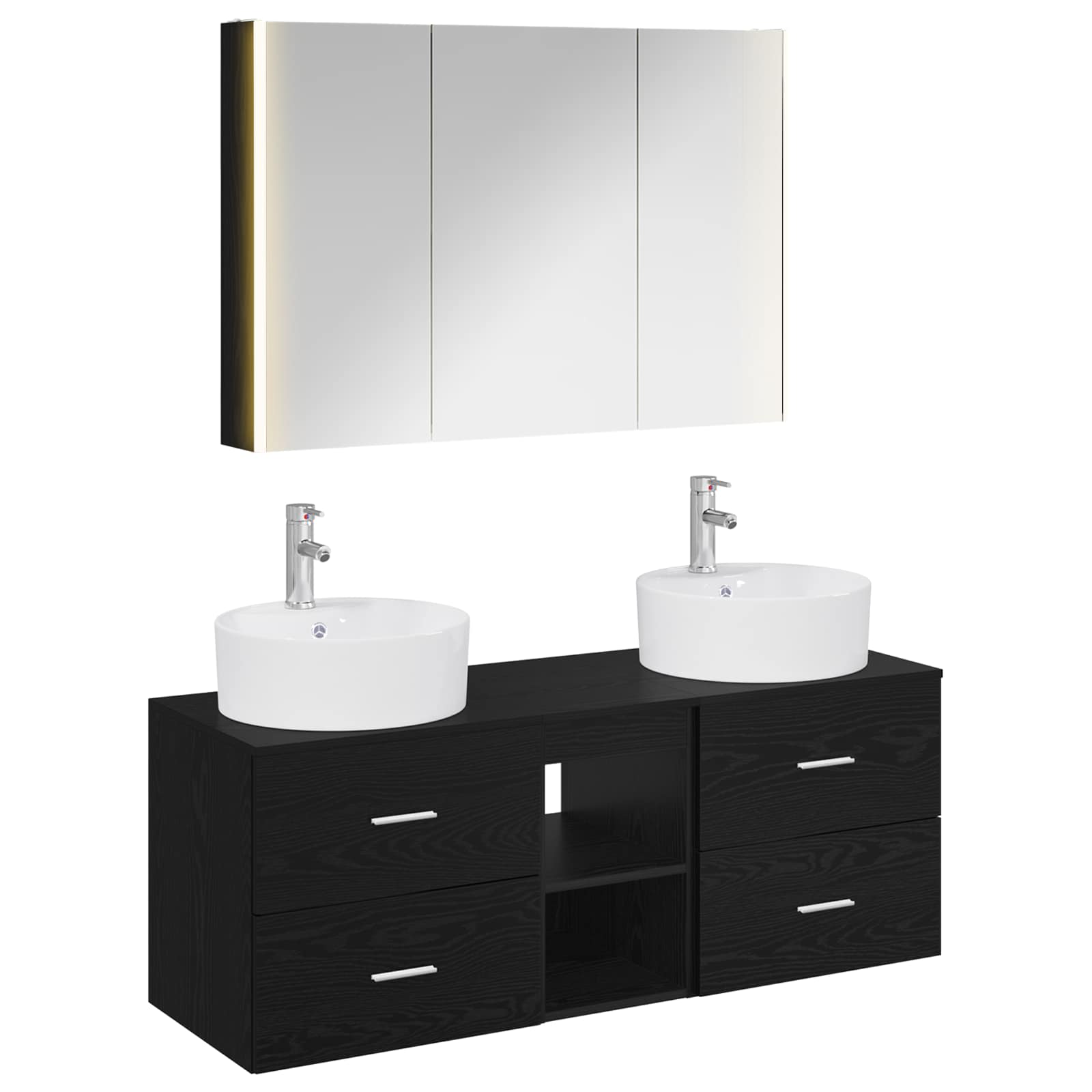 vidaXL Bathroom Furniture Set 4 pcs Black Oak 2