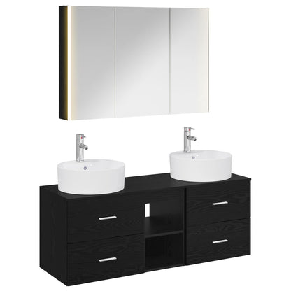 vidaXL Bathroom Furniture Set 4 pcs Black Oak 2