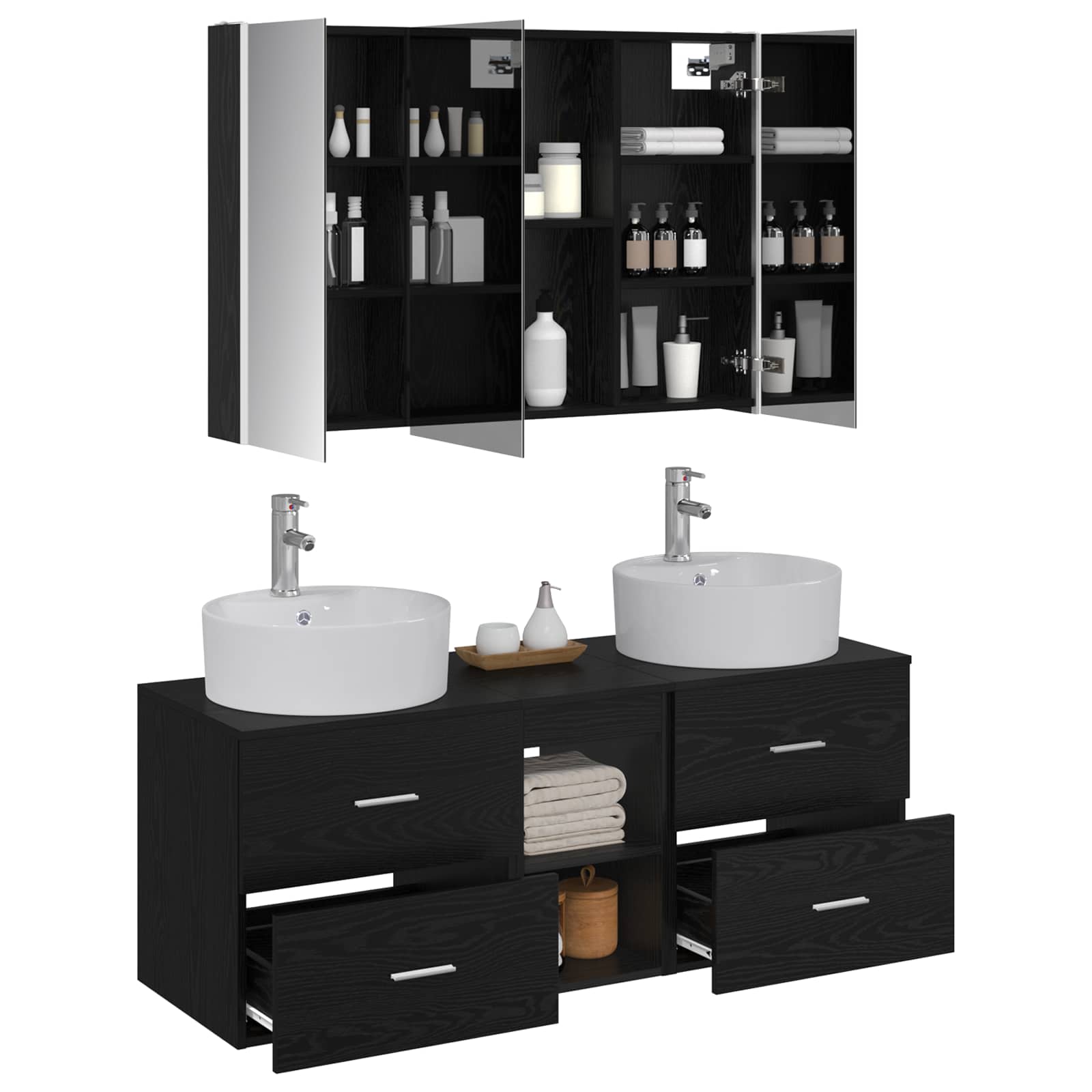 vidaXL Bathroom Furniture Set 4 pcs Black Oak 3