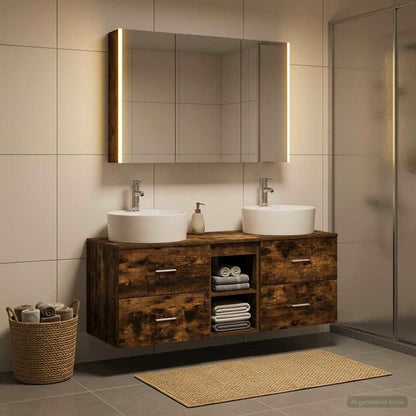 vidaXL Bathroom Furniture Set 4 pcs Smoked Oak 4