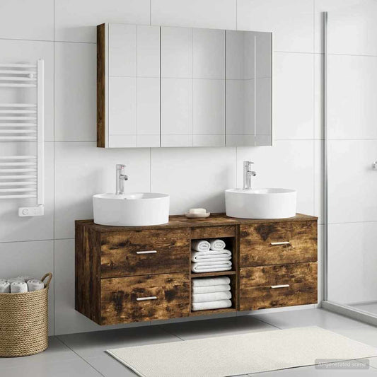 vidaXL Bathroom Furniture Set 4 pcs Smoked Oak 1