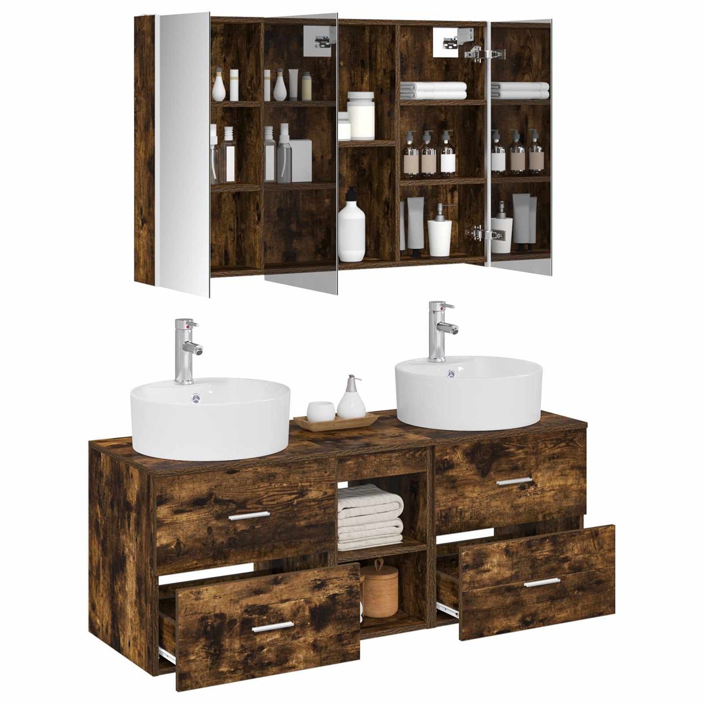 vidaXL Bathroom Furniture Set 4 pcs Smoked Oak 3
