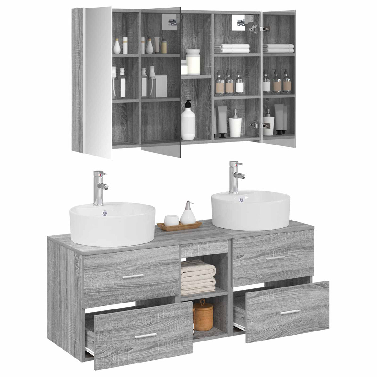 vidaXL Bathroom Furniture Set 4 pcs Grey Sonoma 3