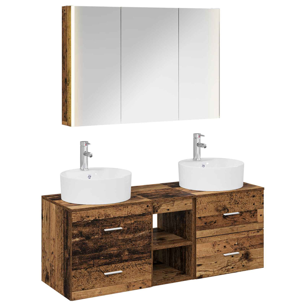 vidaXL Bathroom Furniture Set 4 pcs Old Wood Engineered Wood and Glass 2