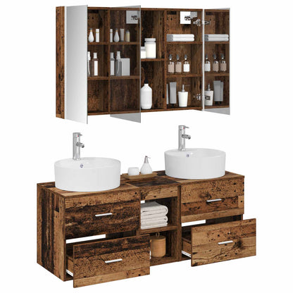 vidaXL Bathroom Furniture Set 4 pcs Old Wood Engineered Wood and Glass 3