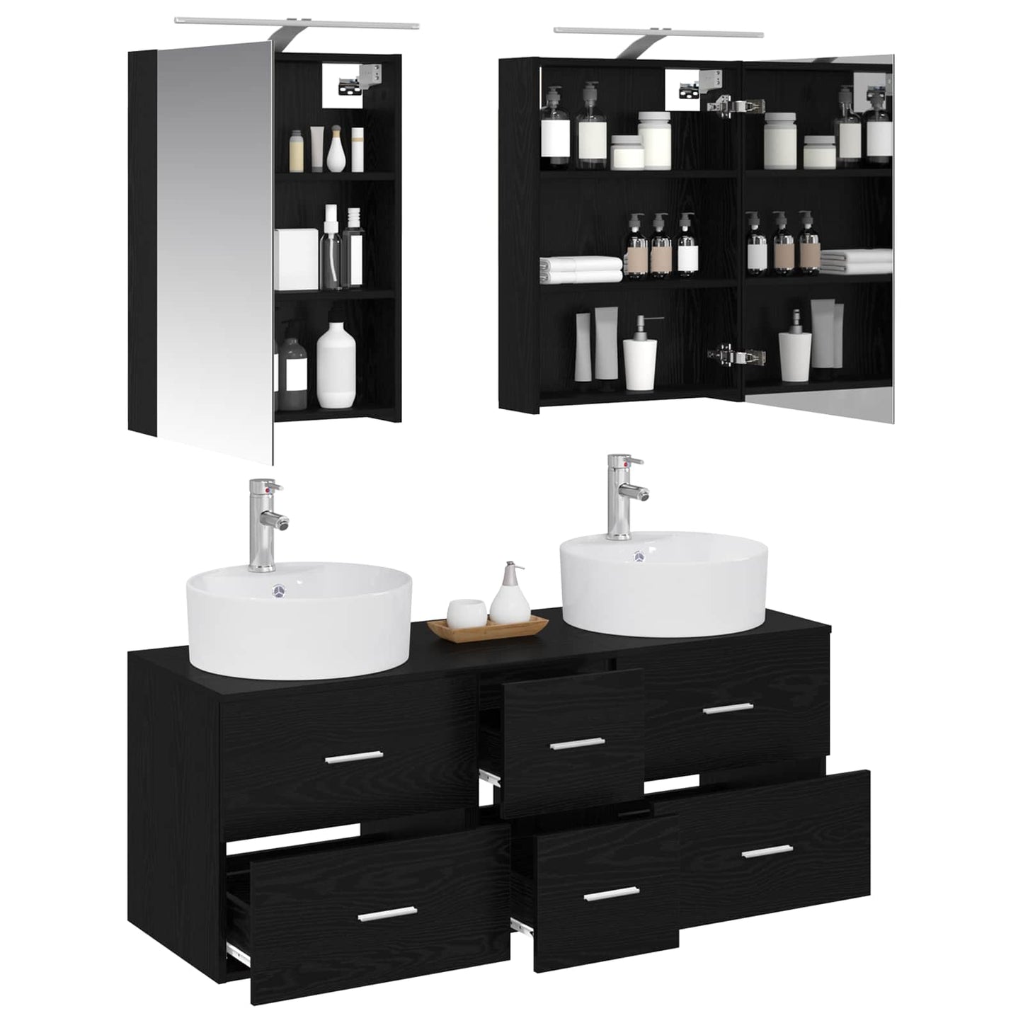 vidaXL Bathroom Furniture Set 5 pcs Black Oak 3