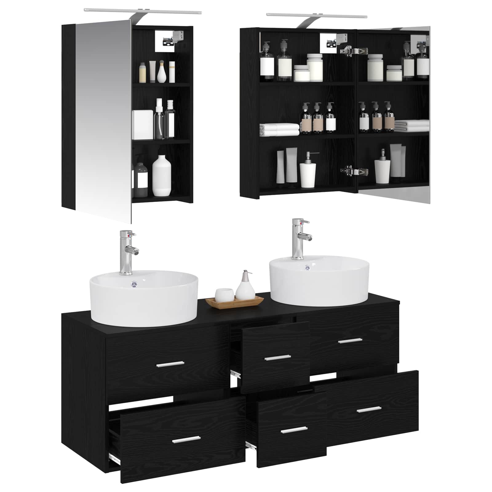 vidaXL Bathroom Furniture Set 5 pcs Black Oak 3