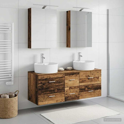 vidaXL Bathroom Furniture Set 5 pcs Old Wood Engineered Wood and Glass 1