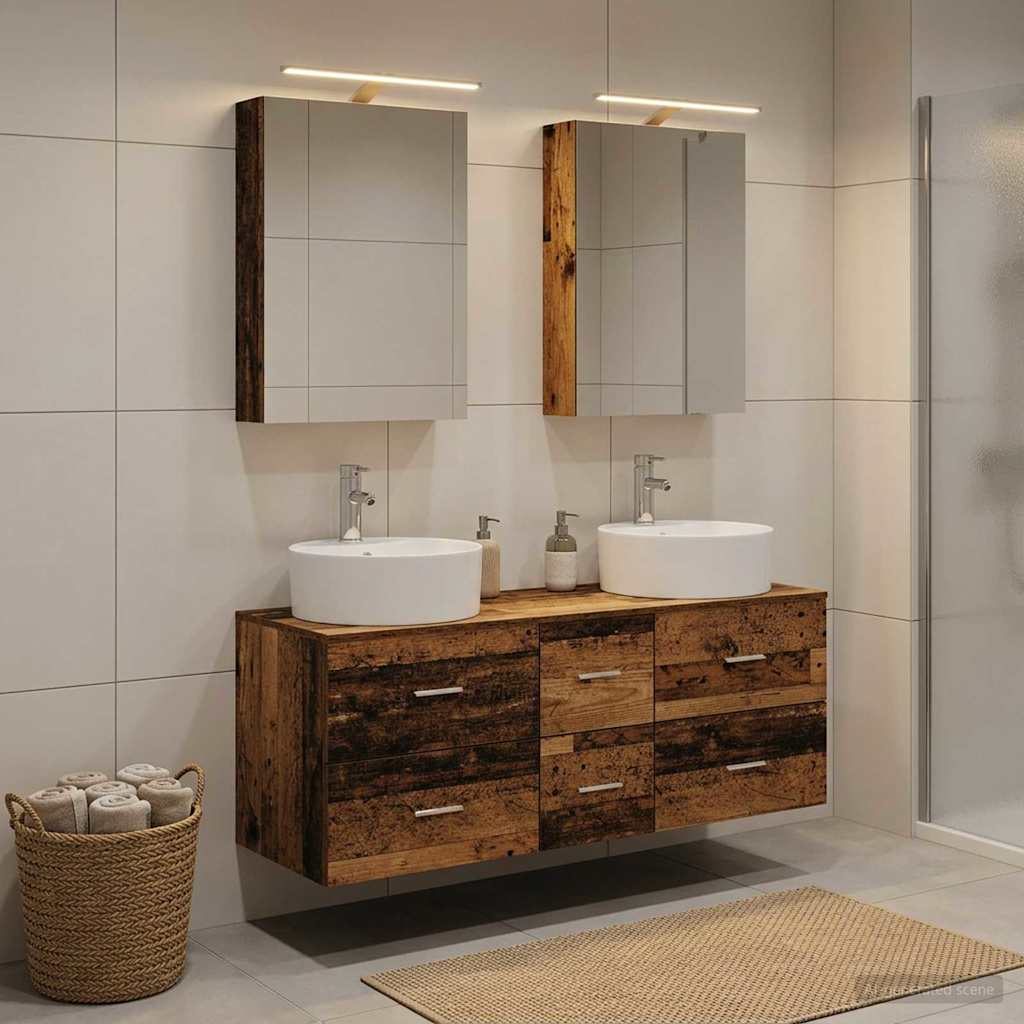 vidaXL Bathroom Furniture Set 5 pcs Old Wood Engineered Wood and Glass 4