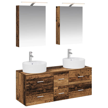 vidaXL Bathroom Furniture Set 5 pcs Old Wood Engineered Wood and Glass 2