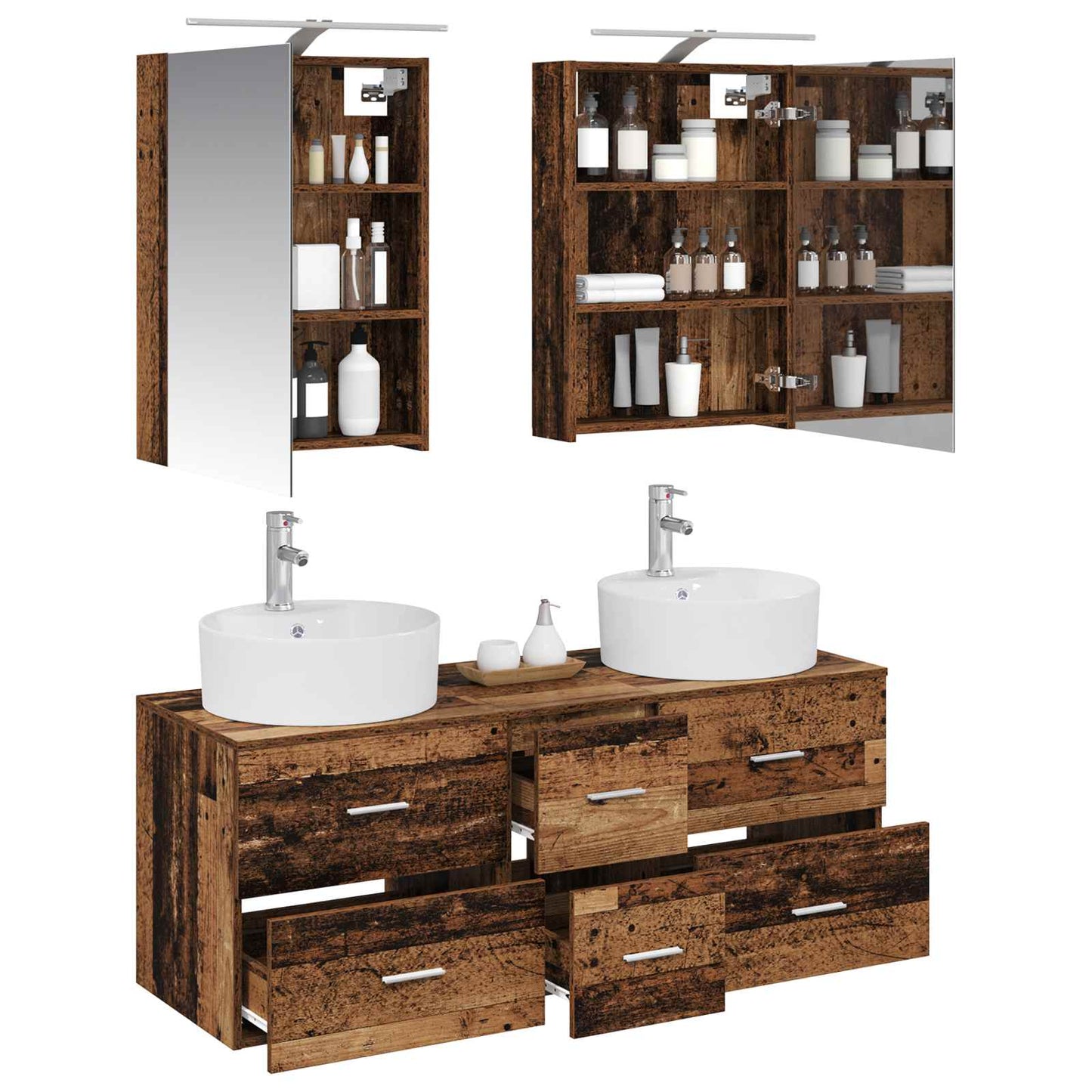 vidaXL Bathroom Furniture Set 5 pcs Old Wood Engineered Wood and Glass 3