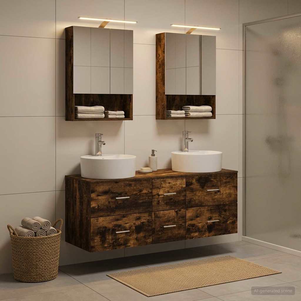 vidaXL Bathroom Furniture Set 5 pcs Smoked Oak 4
