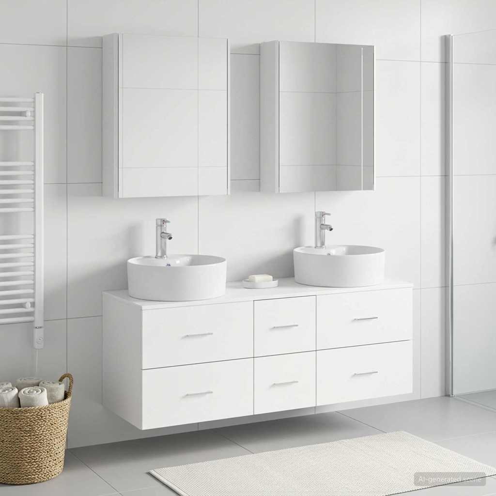 vidaXL Bathroom Furniture Set 5 pcs White Engineered Wood and Glass 4
