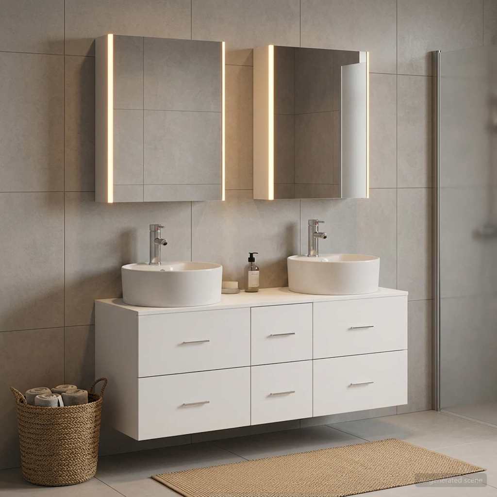 vidaXL Bathroom Furniture Set 5 pcs White Engineered Wood and Glass 1