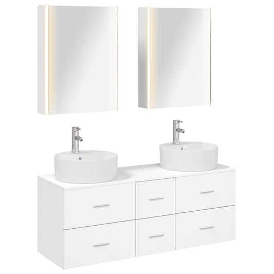 vidaXL Bathroom Furniture Set 5 pcs White Engineered Wood and Glass 2