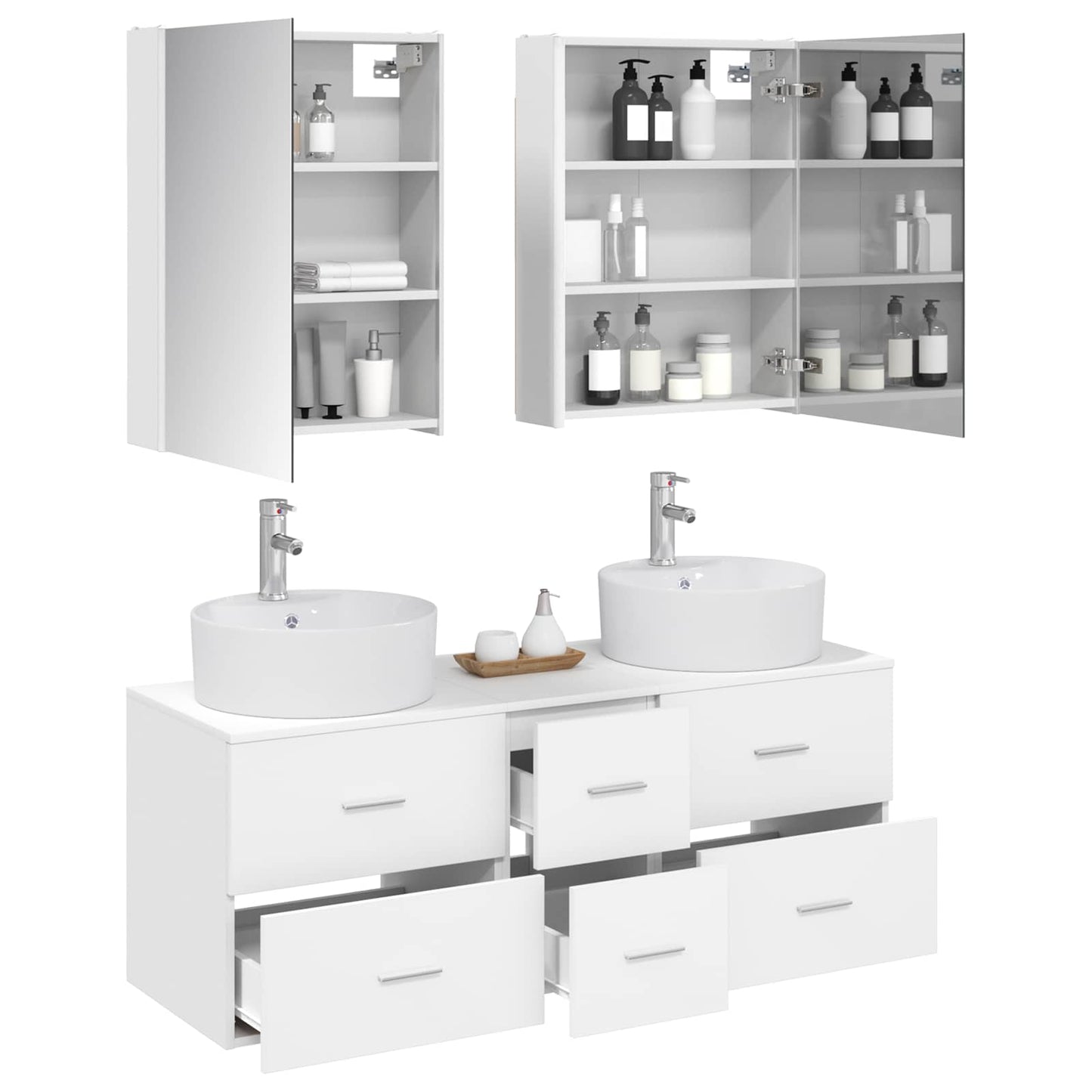 vidaXL Bathroom Furniture Set 5 pcs White Engineered Wood and Glass 3