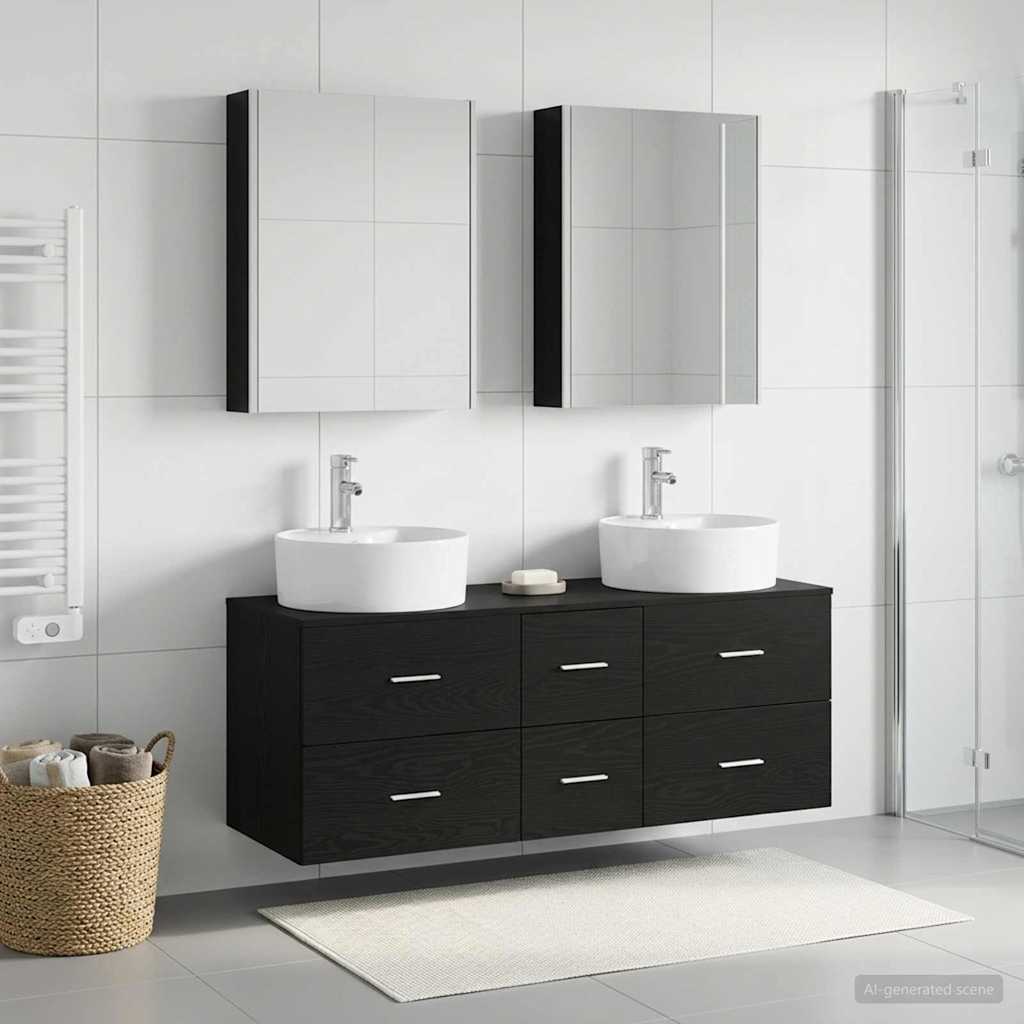 vidaXL Bathroom Furniture Set 5 pcs Black Oak 1