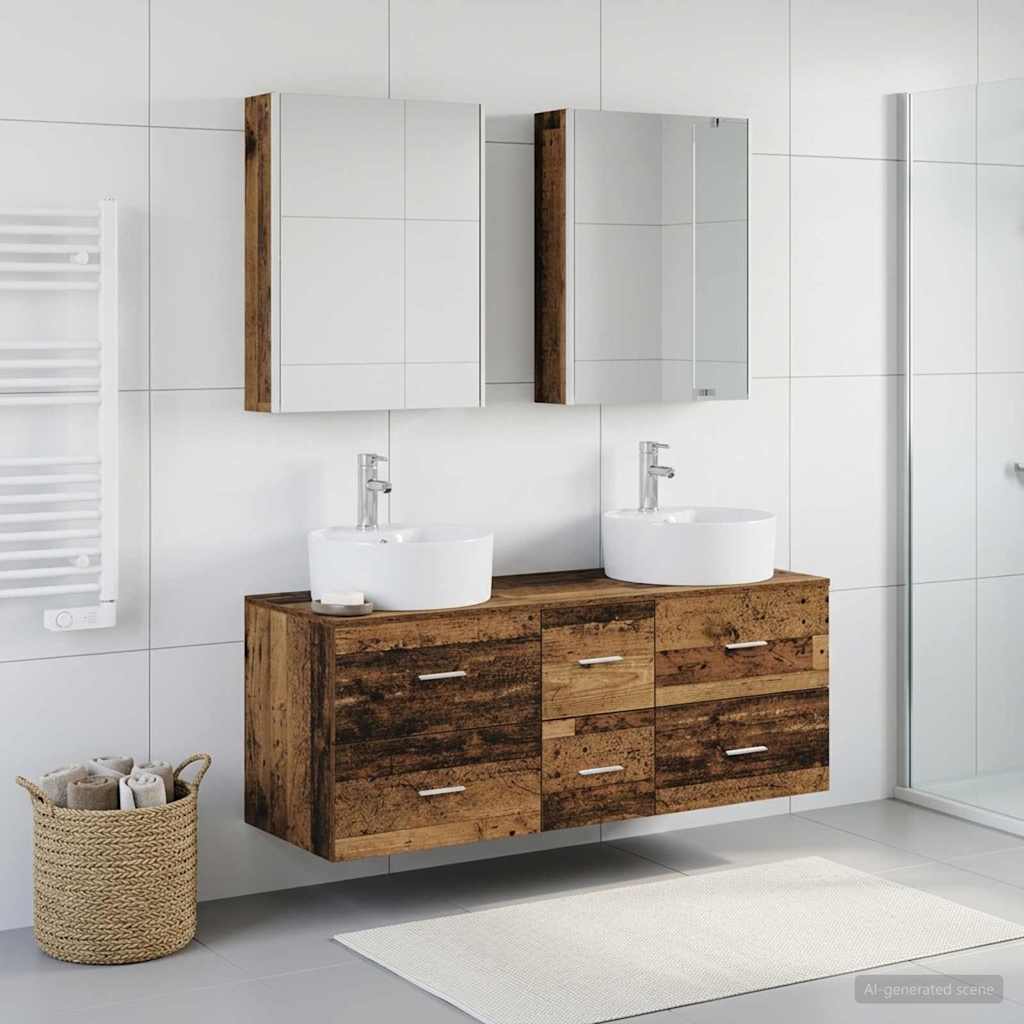 vidaXL Bathroom Furniture Set 5 pcs Old Wood Engineered Wood and Glass 1
