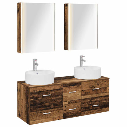 vidaXL Bathroom Furniture Set 5 pcs Old Wood Engineered Wood and Glass 2