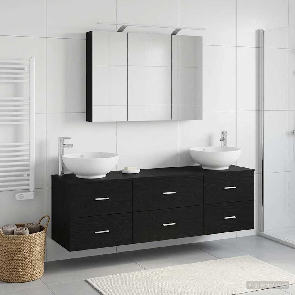 vidaXL Bathroom Furniture Set 4 pcs Black Oak 4