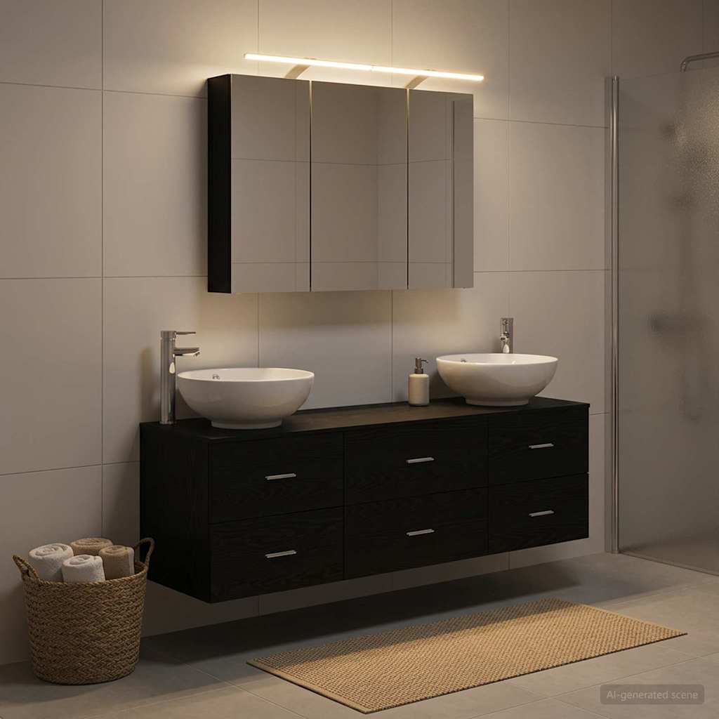 vidaXL Bathroom Furniture Set 4 pcs Black Oak 1