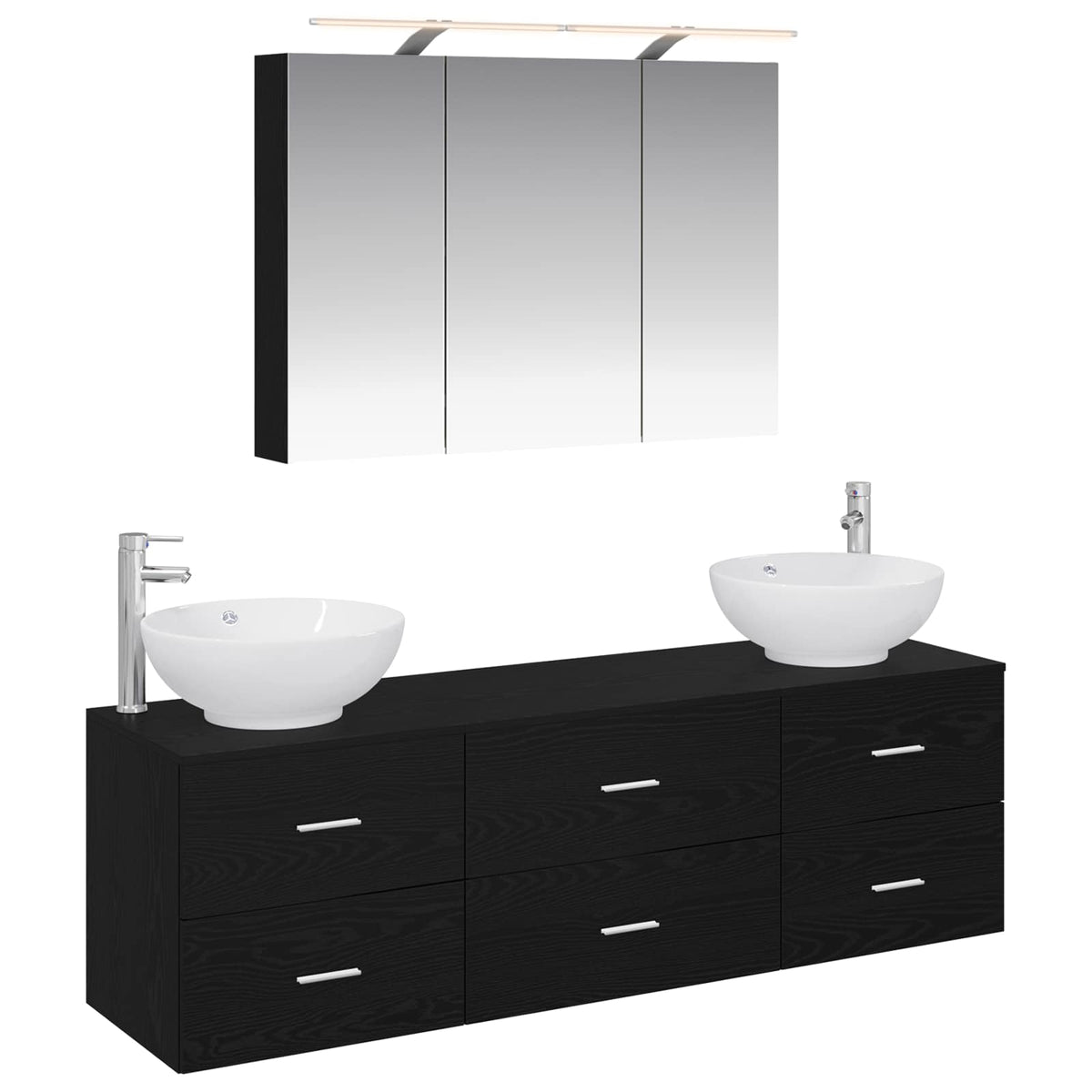 vidaXL Bathroom Furniture Set 4 pcs Black Oak 2
