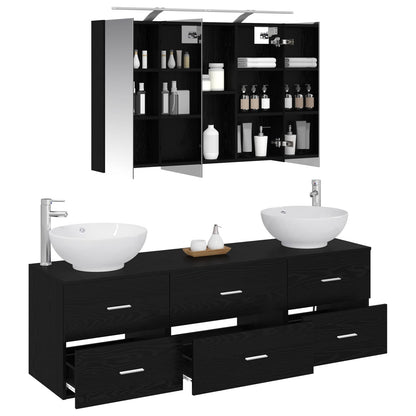 vidaXL Bathroom Furniture Set 4 pcs Black Oak 3