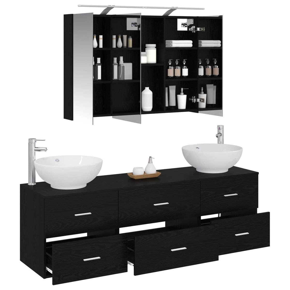 Bathroom Furniture Set 4 pcs 100 x 14.5 x 70 cm Black oak