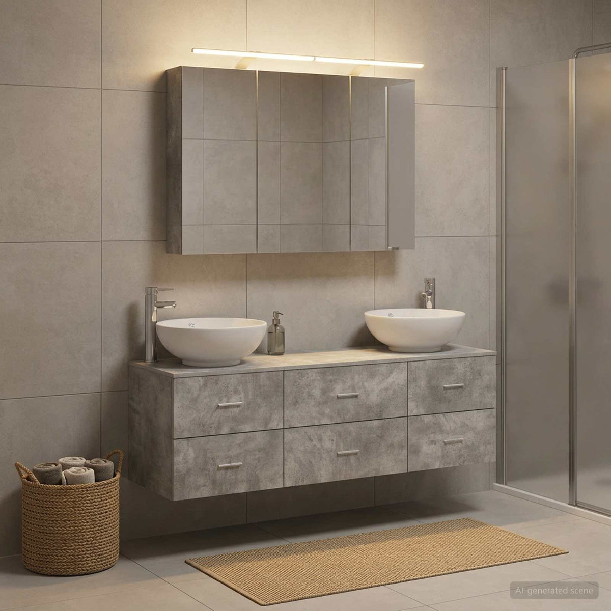 Bathroom Furniture Set 4 pcs 100 x 14.5 x 70 cm Concrete grey