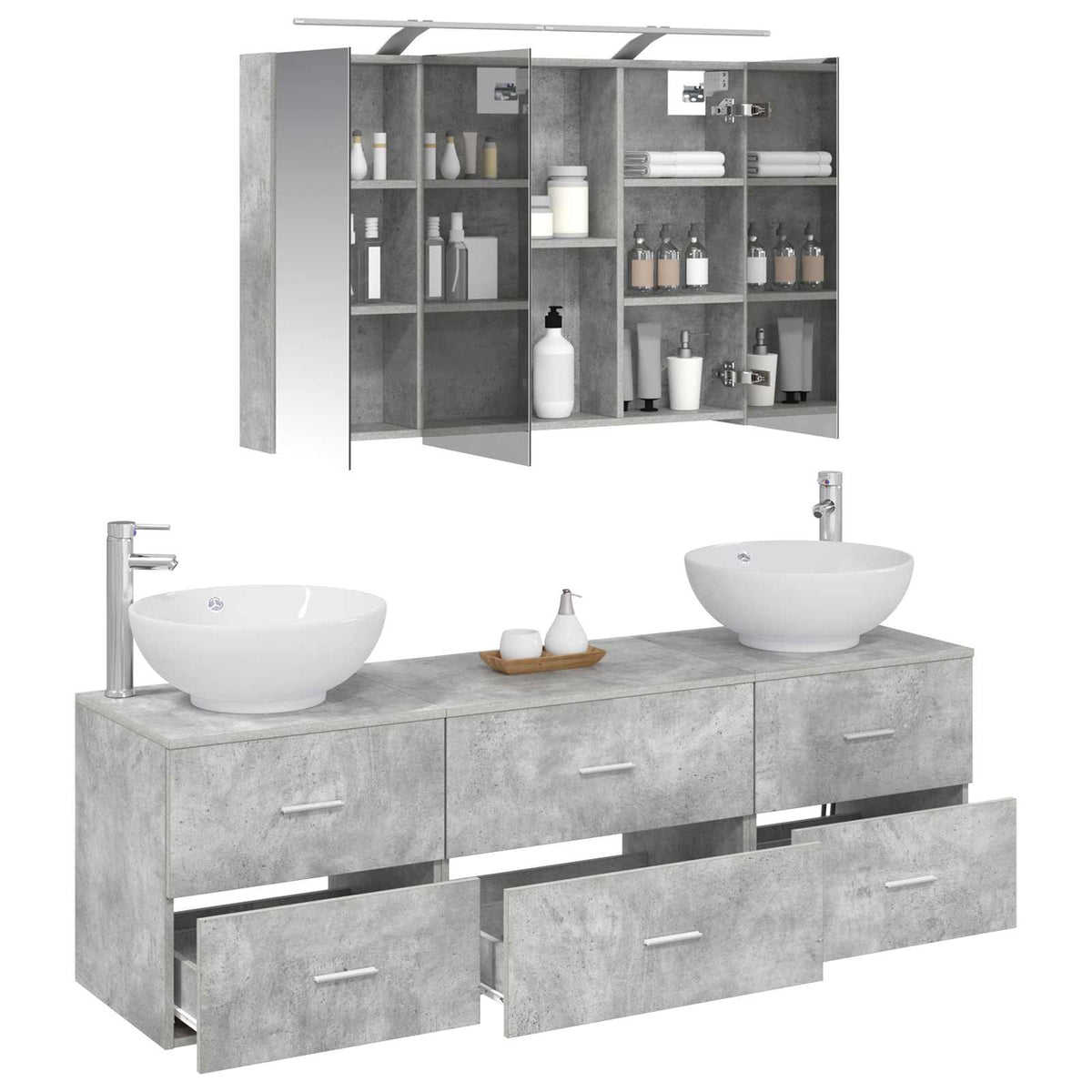 Bathroom Furniture Set 4 pcs 100 x 14.5 x 70 cm Concrete grey