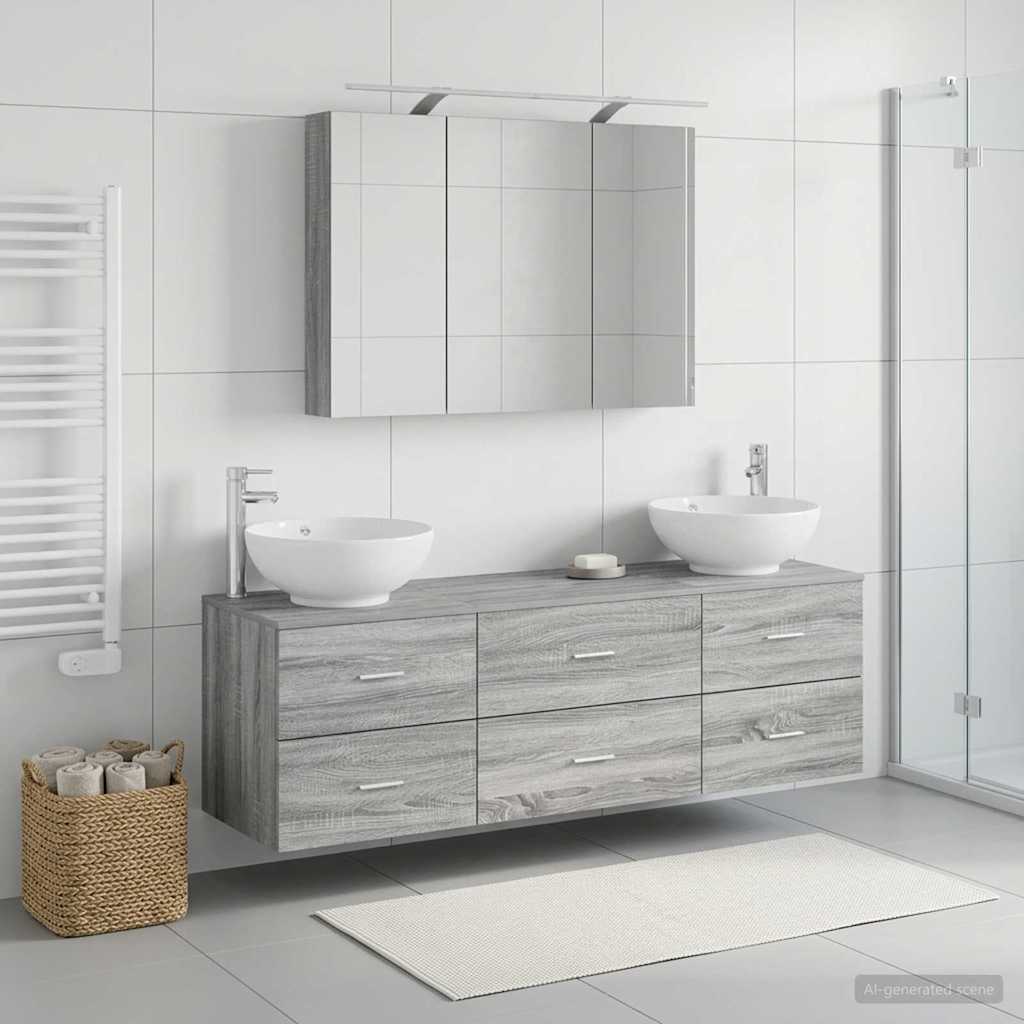 vidaXL Bathroom Furniture Set 4 pcs Grey Sonoma 4