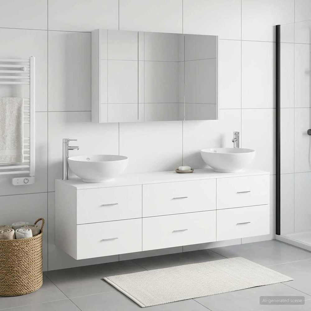 vidaXL Bathroom Furniture Set 4 pcs White Engineered Wood and Glass