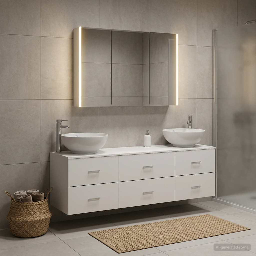 vidaXL Bathroom Furniture Set 4 pcs White Engineered Wood and Glass 4
