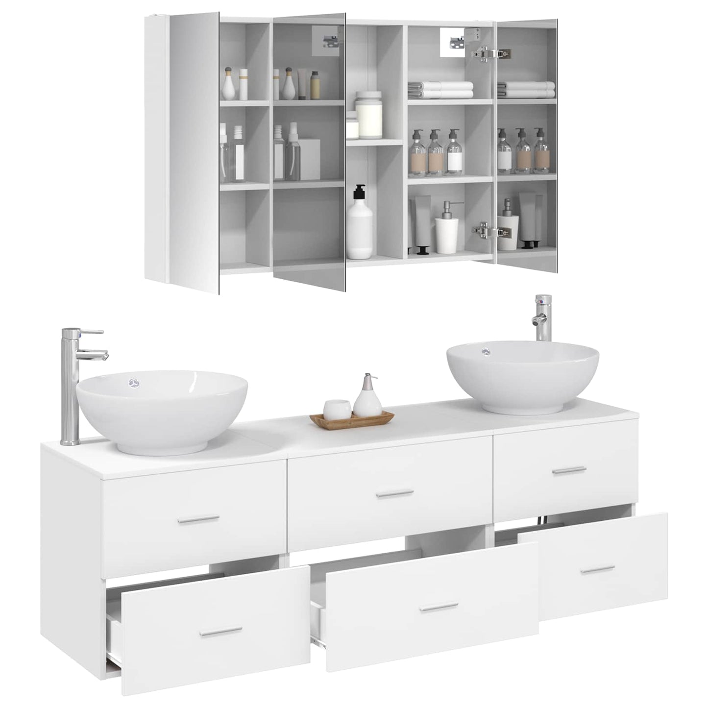 vidaXL Bathroom Furniture Set 4 pcs White Engineered Wood and Glass 3