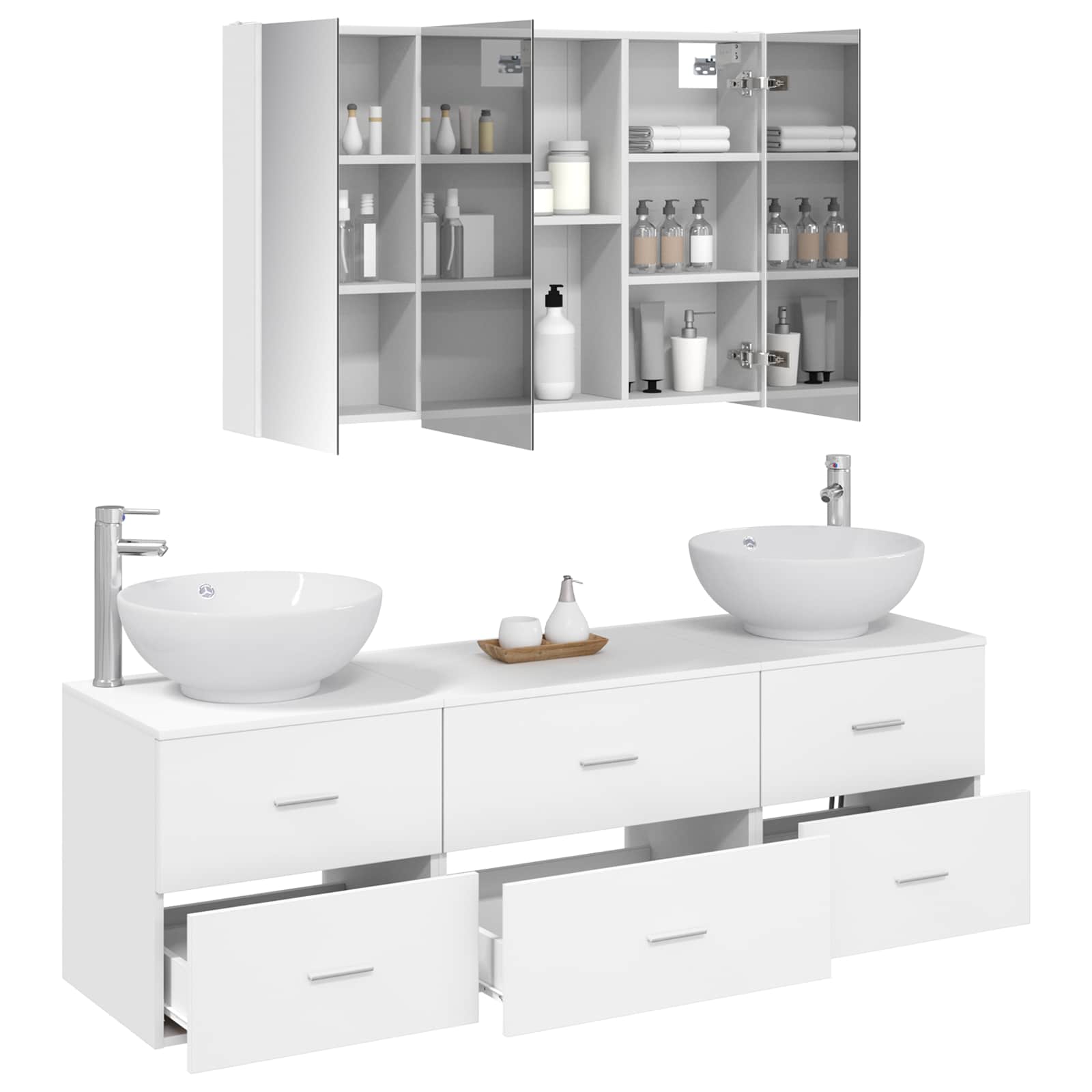 vidaXL Bathroom Furniture Set 4 pcs White Engineered Wood and Glass 3