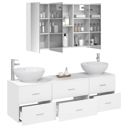 vidaXL Bathroom Furniture Set 4 pcs White Engineered Wood and Glass 3