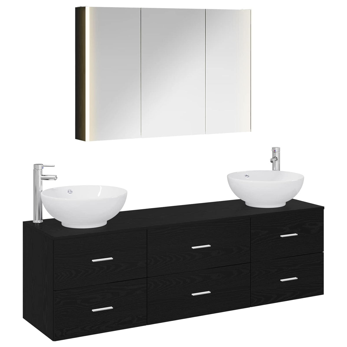vidaXL Bathroom Furniture Set 4 pcs Black Oak 2