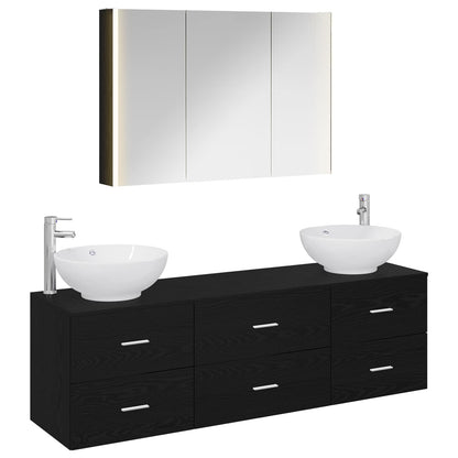 vidaXL Bathroom Furniture Set 4 pcs Black Oak 2