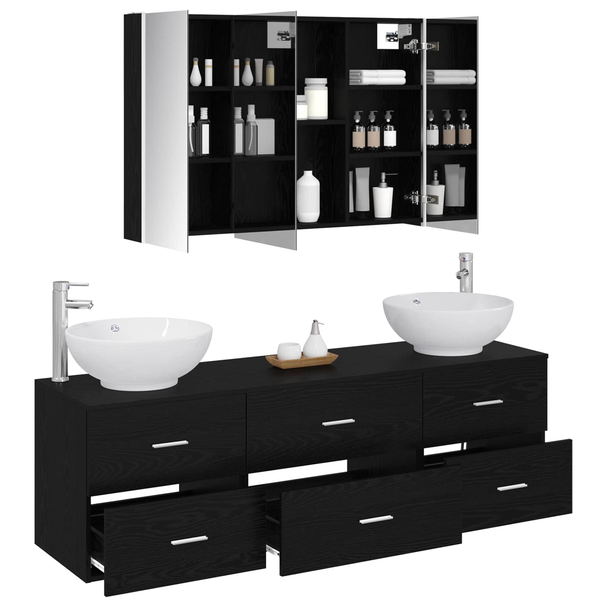 vidaXL Bathroom Furniture Set 4 pcs Black Oak 3