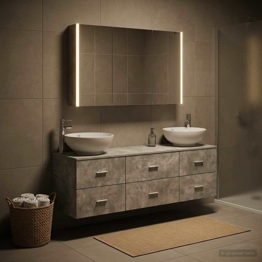 vidaXL Bathroom Furniture Set 4 pcs Concrete Grey 4