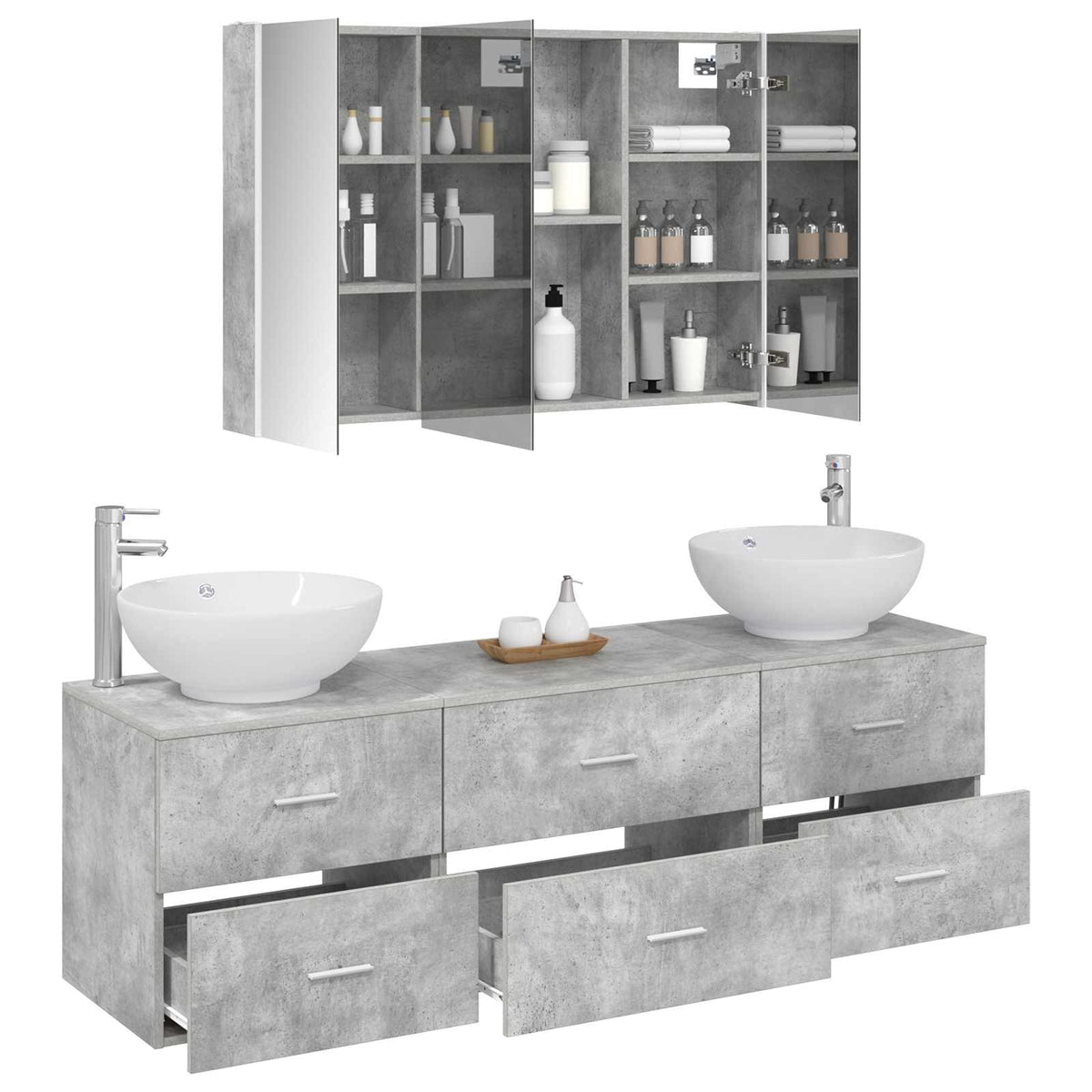 vidaXL Bathroom Furniture Set 4 pcs Concrete Grey 3