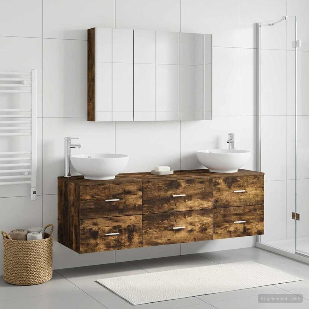 vidaXL Bathroom Furniture Set 4 pcs Smoked Oak 1