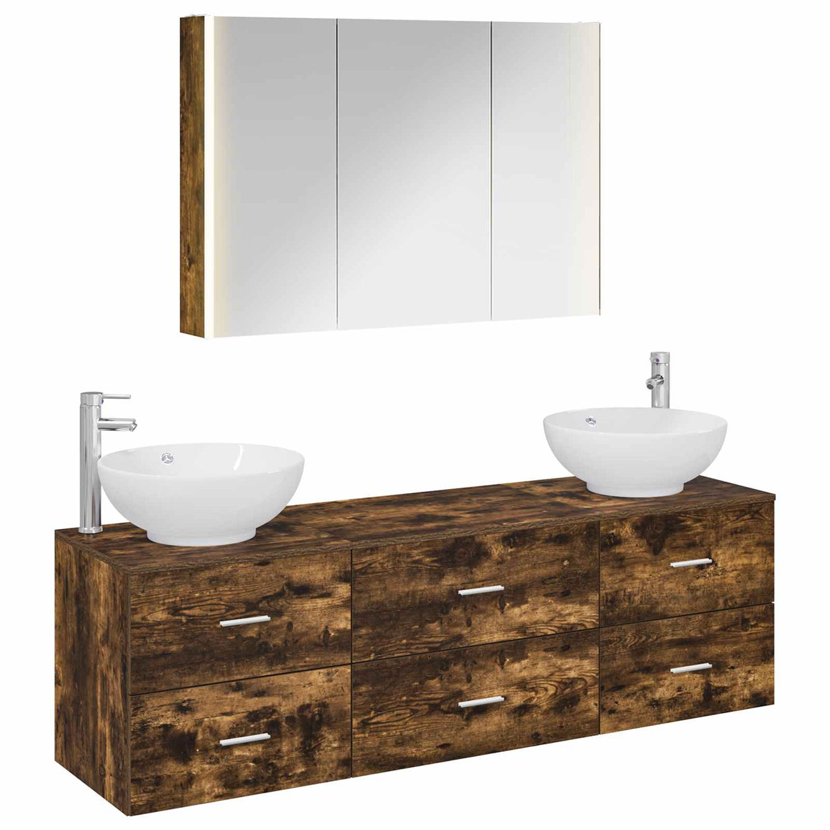 vidaXL Bathroom Furniture Set 4 pcs Smoked Oak 2