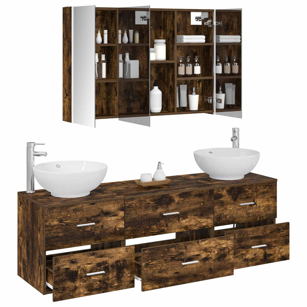 vidaXL Bathroom Furniture Set 4 pcs Smoked Oak 3