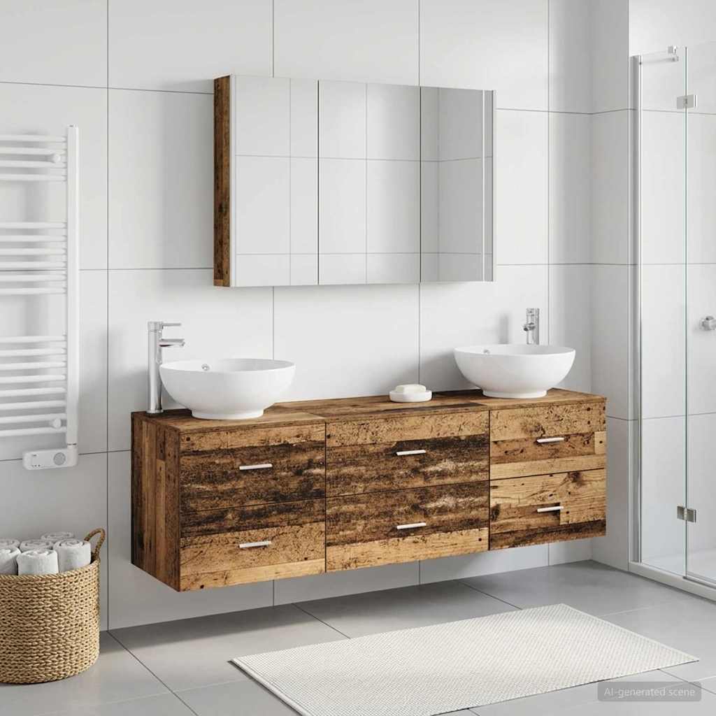 vidaXL Bathroom Furniture Set 4 pcs Old Wood Engineered Wood and Glass 1