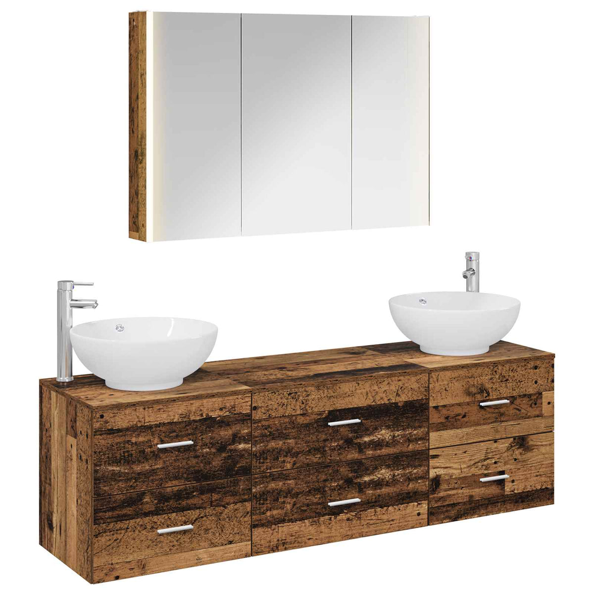 vidaXL Bathroom Furniture Set 4 pcs Old Wood Engineered Wood and Glass 2