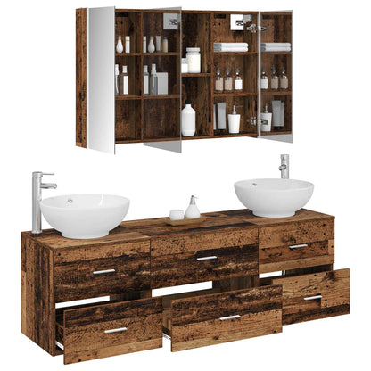 vidaXL Bathroom Furniture Set 4 pcs Old Wood Engineered Wood and Glass 3