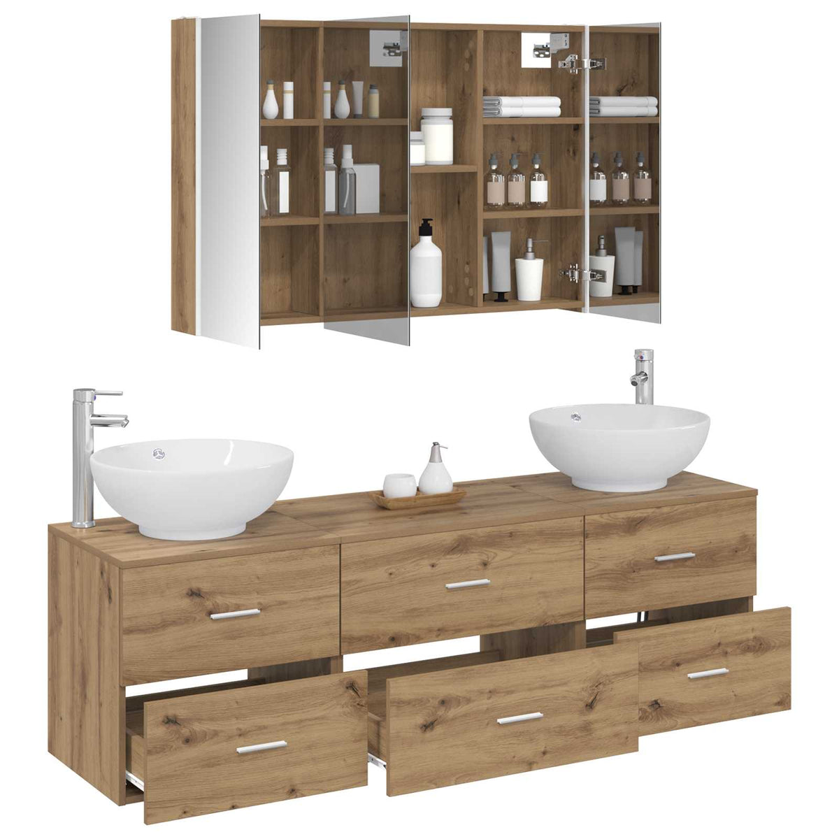 vidaXL Bathroom Furniture Set 4 pcs Artisan Oak 3