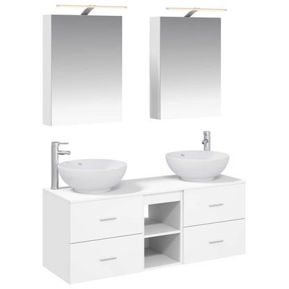 vidaXL Bathroom Furniture Set 5 pcs White Engineered Wood and Glass 2